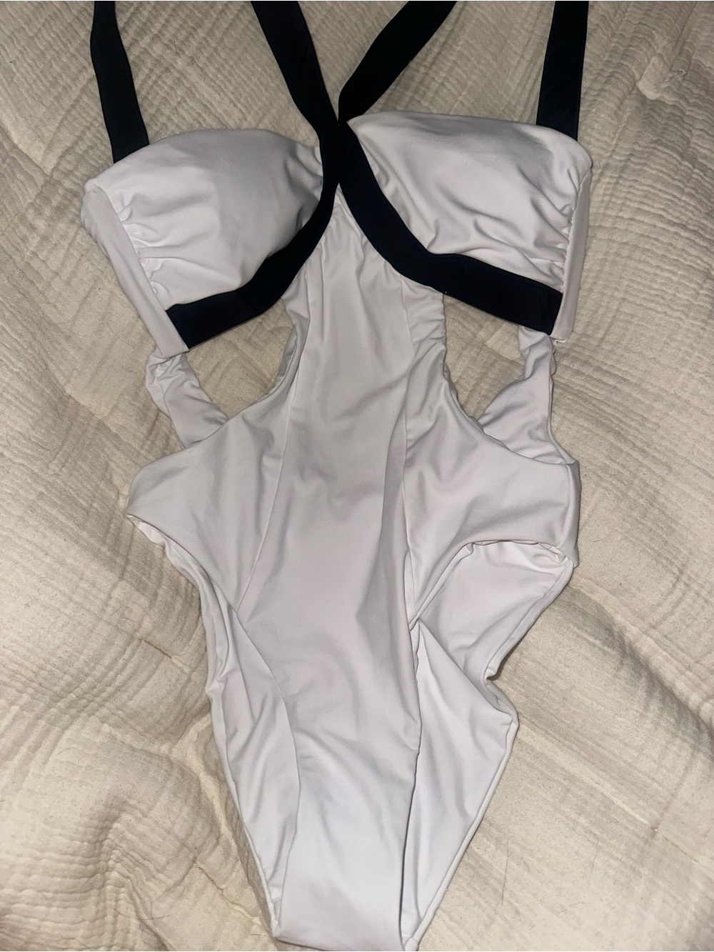 WET SWIM White One-Piece Swimsuit with Black Trim Classic Cutout Style - NWT XS